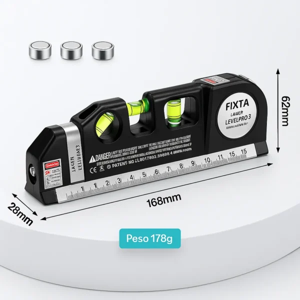 Nivelador Láser Multifuncional 3 en 1 con Regla y Burbujas de Precisión