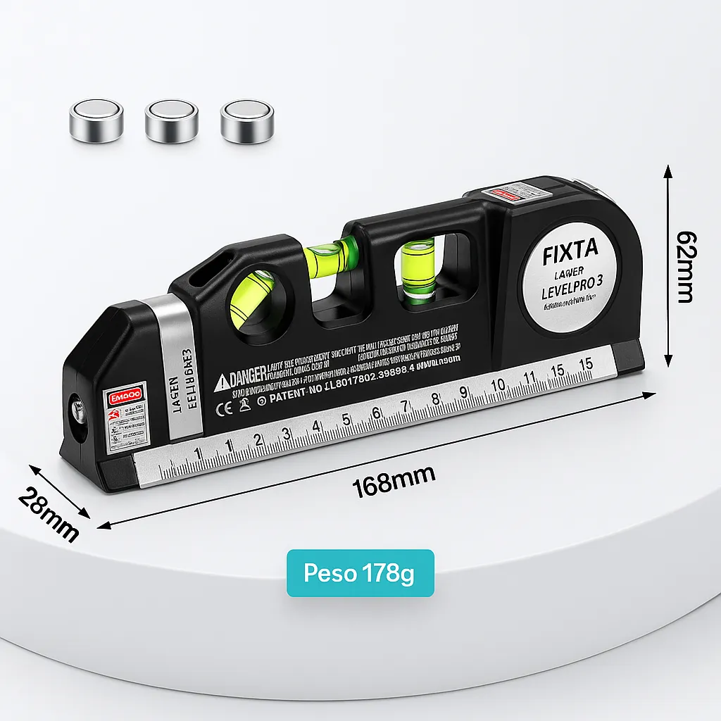 NIVELADOR LASER Nivelador Láser Multifuncional 3 en 1 con Regla y Burbujas de Precisión - Imagen 1